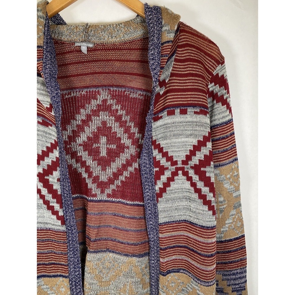 Aztec Western Hooded Cardigan Sweater Women's M Charlotte Russe USA Made - Picture 4 of 8